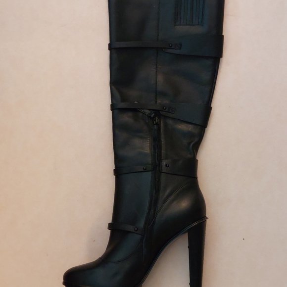 BCBGMAXAZARIA Nitza Black Leather Platform High Heel Boots Retail $495 - Picture 9 of 15